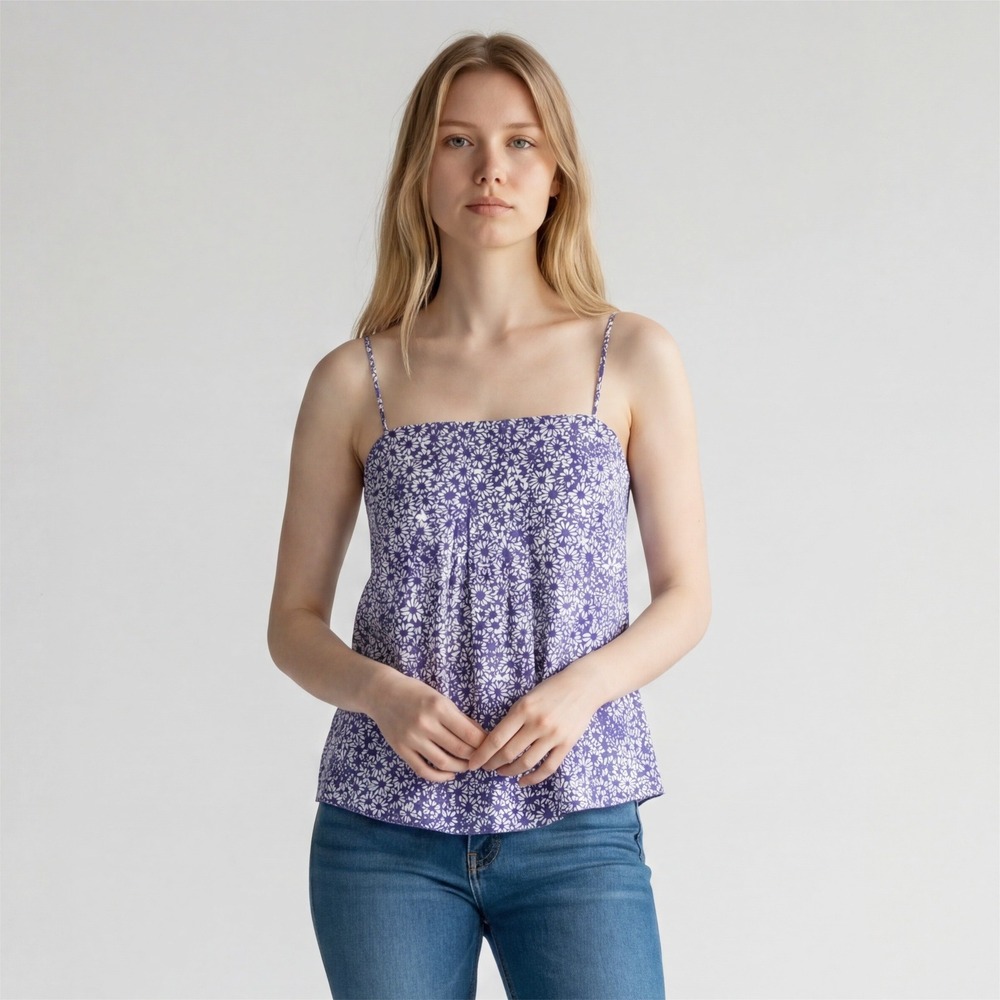 Love Squared Purple Daisy ditsy Floral Cotton‎ Camisole Tank Top M Y2K Vintage